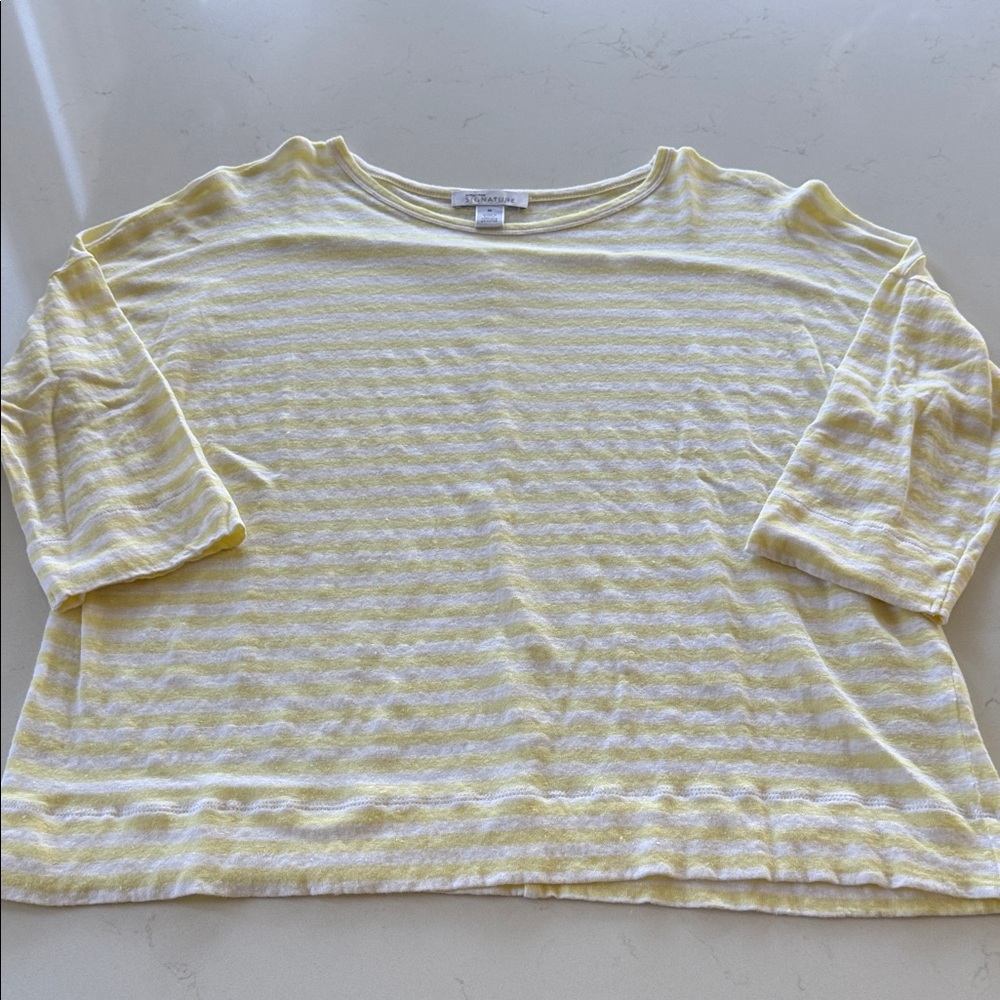 Nordstrom Signature Light Yellow and White Striped Top Size: M 💯Linen NWOT ✨